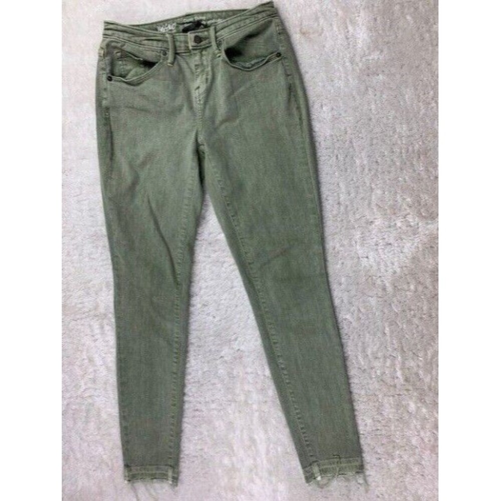 Mossimo Size 2 26r Womens Jeans Green Curvy Skinny Stretch Mid Rise Raw Hem